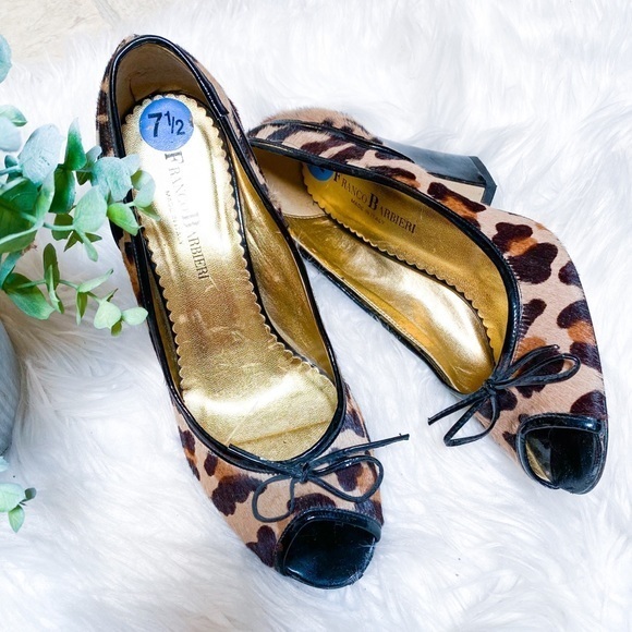 2/$20 Franco Barbieri Leopard Haircalf Peep-Toe - Picture 2 of 10